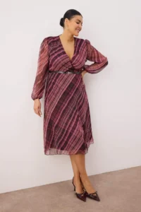 Trendyol Curve Multicolored Arched A Cut Midi Double breasted Yaka Patterned Siphon Weaving Dress - Image 2