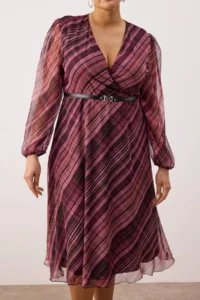 Trendyol Curve Multicolored Arched A Cut Midi Double breasted Yaka Patterned Siphon Weaving Dress - Image 3
