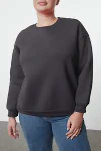 Trendyol Curve Anthracite Oversized/Large Cut Basic Crew Neck Thick/Fleece-lined Knitting Sweatshirt - Image 3