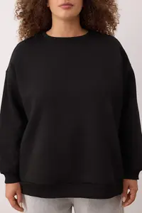 Trendyol Curve Black Oversized/Comfortable Cut Basic Crew Neck Thick/Fleece-lined Knitting Sweatshirt - Image 3