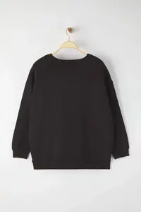 Trendyol Curve Black Oversized/Comfortable Cut Basic Crew Neck Thick/Fleece-lined Knitting Sweatshirt - Image 8