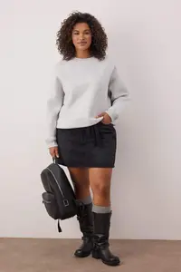 Trendyol Curve Kar Melange Oversized/Large Cut Basic Crew Neck Thick/Flare inside Knitting Sweatshirt