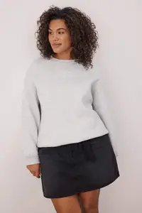 Trendyol Curve Kar Melange Oversized/Large Cut Basic Crew Neck Thick/Flare inside Knitting Sweatshirt - Image 2