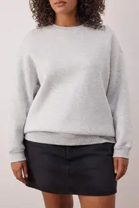 Trendyol Curve Kar Melange Oversized/Large Cut Basic Crew Neck Thick/Flare inside Knitting Sweatshirt - Image 3