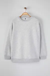 Trendyol Curve Kar Melange Oversized/Large Cut Basic Crew Neck Thick/Flare inside Knitting Sweatshirt - Image 5