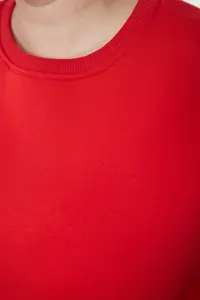 Trendyol Curve Red Oversized/Comfortable Cut Basic Crew Neck Thick/Fleece-lined Knitting Sweatshirt - Image 4