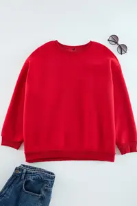Trendyol Curve Red Oversized/Comfortable Cut Basic Crew Neck Thick/Fleece-lined Knitting Sweatshirt - Image 6