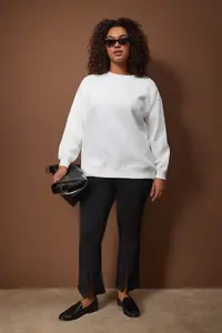 Trendyol Curve White Oversized/Large Cut Basic Crew Neck Thick/Fleece-lined Knitting Sweatshirt