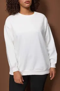 Trendyol Curve White Oversized/Large Cut Basic Crew Neck Thick/Fleece-lined Knitting Sweatshirt - Image 3
