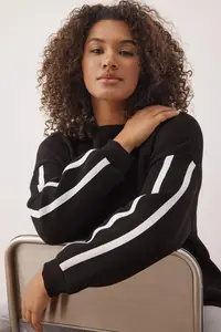 Trendyol Curve Black Stripe Detailed Oversized/Large Cut Thin Knitting Sweatshirt