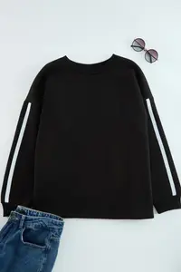 Trendyol Curve Black Stripe Detailed Oversized/Large Cut Thin Knitting Sweatshirt - Image 5