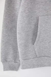 Trendyol Curve Gray Melange KHooded With Fleece Inside and Zippered Front Plus Size Knitting Sweatshirt - Image 6
