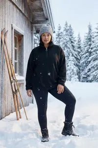 Trendyol Curve Black Thick Fleece Hooded and Zippered Oversized Knitting Plus Size Sweatshirt