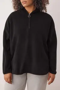Trendyol Curve Black Thick Fleece Hooded and Zippered Oversized Knitting Plus Size Sweatshirt - Image 4