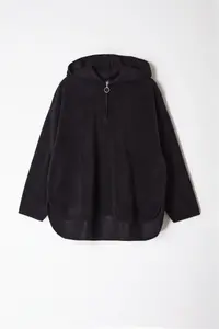 Trendyol Curve Black Thick Fleece Hooded and Zippered Oversized Knitting Plus Size Sweatshirt - Image 6