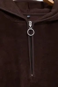 Trendyol Curve Brown Thick Fleece Hooded and Zippered Oversized Knitting Plus Size Sweatshirt - Image 8