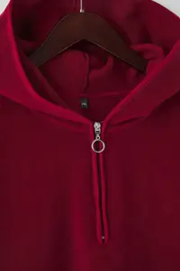 Trendyol Curve Dark Cherry Thick Fleece Hooded and Zippered Oversized Knitting Plus Size Sweatshirt - Image 10
