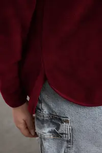 Trendyol Curve Dark Cherry Thick Fleece Hooded and Zippered Oversized Knitting Plus Size Sweatshirt - Image 5