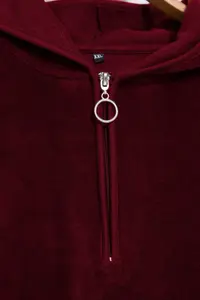 Trendyol Curve Dark Cherry Thick Fleece Hooded and Zippered Oversized Knitting Plus Size Sweatshirt - Image 6