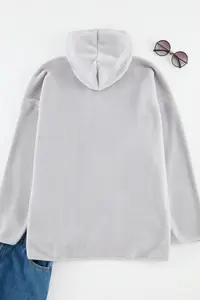 Trendyol Curve Gray Thick Fleece Hooded and Zippered Oversized/Bol Cut Knitting Plus Size Sweatshirt - Image 11