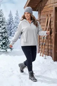 Trendyol Curve Gray Thick Fleece Hooded and Zippered Oversized/Bol Cut Knitting Plus Size Sweatshirt - Image 2