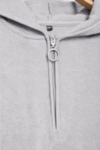 Trendyol Curve Gray Thick Fleece Hooded and Zippered Oversized/Bol Cut Knitting Plus Size Sweatshirt - Image 7