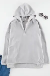 Trendyol Curve Gray Thick Fleece Hooded and Zippered Oversized/Bol Cut Knitting Plus Size Sweatshirt - Image 9