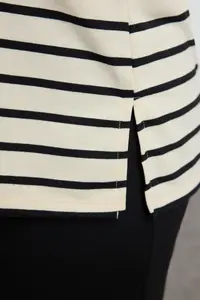 Trendyol Curve Beige Crew Neck Striped Knitting Plus Size Sweatshirt - Image 4
