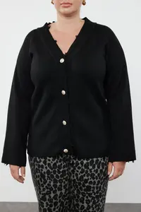 Trendyol Curve Black V-neck Cutout Detailed Knitwear Cardigan - Image 3