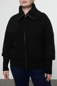Trendyol Curve Black Turndown collar Zippered Knitwear Cardigan - Image 8