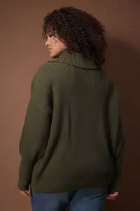 Trendyol Curve Khaki Turndown collar Zippered Knitwear Cardigan - Image 4
