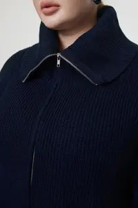 Trendyol Curve Navy Blue Turndown collar Zippered Knitwear Cardigan - Image 4