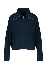 Trendyol Curve Navy Blue Turndown collar Zippered Knitwear Cardigan - Image 6