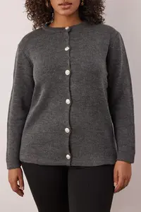 Trendyol Curve Anthracite Crew Neck buttoned Knitwear Cardigan - Image 3