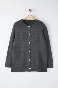 Trendyol Curve Anthracite Crew Neck buttoned Knitwear Cardigan - Image 5