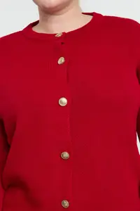 Trendyol Curve Red Crew Neck buttoned Knitwear Cardigan - Image 3