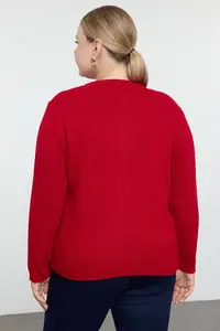 Trendyol Curve Red Crew Neck buttoned Knitwear Cardigan - Image 5