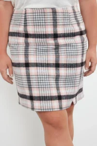 Trendyol Curve Multicolored Women Plaid/Checkered Weaving Plus Size Skirt - Image 3