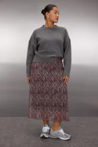 Trendyol Curve Brown A- Line Snake Patterned Tulle Knitting Plus Size Skirt - Image 2