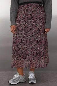 Trendyol Curve Brown A- Line Snake Patterned Tulle Knitting Plus Size Skirt - Image 3