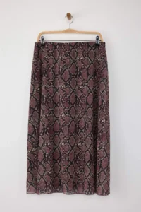 Trendyol Curve Brown A- Line Snake Patterned Tulle Knitting Plus Size Skirt - Image 5
