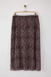 Trendyol Curve Brown A- Line Snake Patterned Tulle Knitting Plus Size Skirt - Image 6