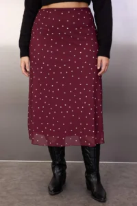 Trendyol Curve Burgundy A- Line Puantiye Patterned Tulle Knitting Plus Size Skirt - Image 3