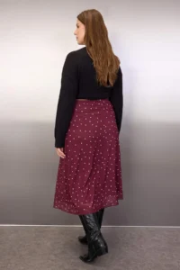 Trendyol Curve Burgundy A- Line Puantiye Patterned Tulle Knitting Plus Size Skirt - Image 4