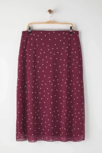 Trendyol Curve Burgundy A- Line Puantiye Patterned Tulle Knitting Plus Size Skirt - Image 8