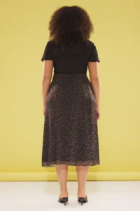 Trendyol Curve Khaki A- Line Leopard Patterned Tulle Knitting Plus Size Skirt - Image 5