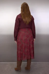 Trendyol Curve Burgundy A-line flower patterned Tulle Knitting Plus Size Skirt - Image 4