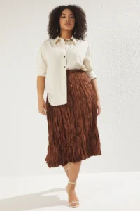 Trendyol Curve Brown Weaving Plus Size Skirt - Image 2