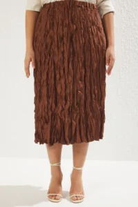 Trendyol Curve Brown Weaving Plus Size Skirt - Image 4
