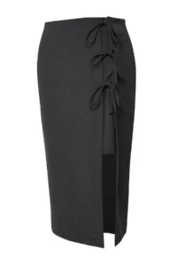 Trendyol Curve Anthracite Fiyonk/Laced Midi Weaving Plus Size Skirt - Image 9
